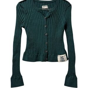 We the Free People Chunky‎ Ribbed Green Button Down Cardigan Sweater Size Medium